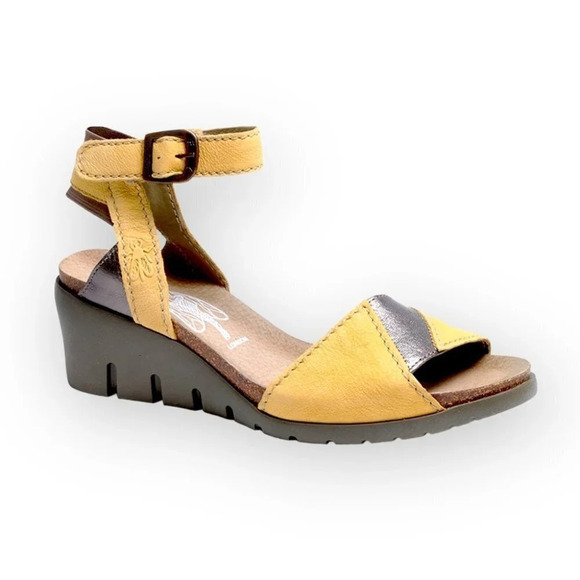 Fly London Imat  Bumblebee/Bronze Wedge Sandals 36 - Picture 1 of 12